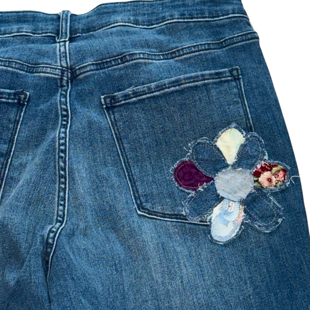 Reworked Upcycled Womens Jeans High Rise Flair Bottom  Boho Hippie Vibe Size 14 - Picture 6 of 6